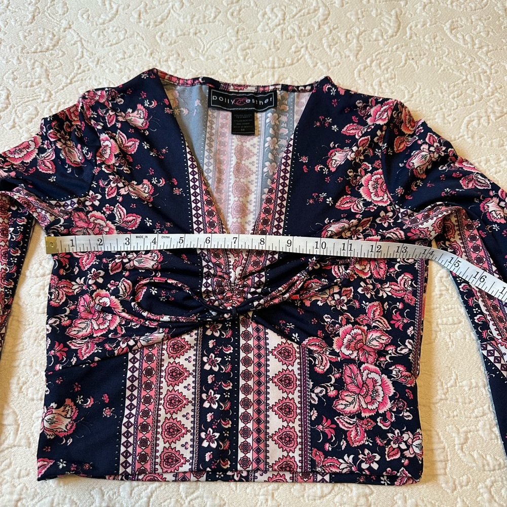 Polly & Esther Navy and Pink Floral Bell Sleeve Blouse - Picture 13 of 15